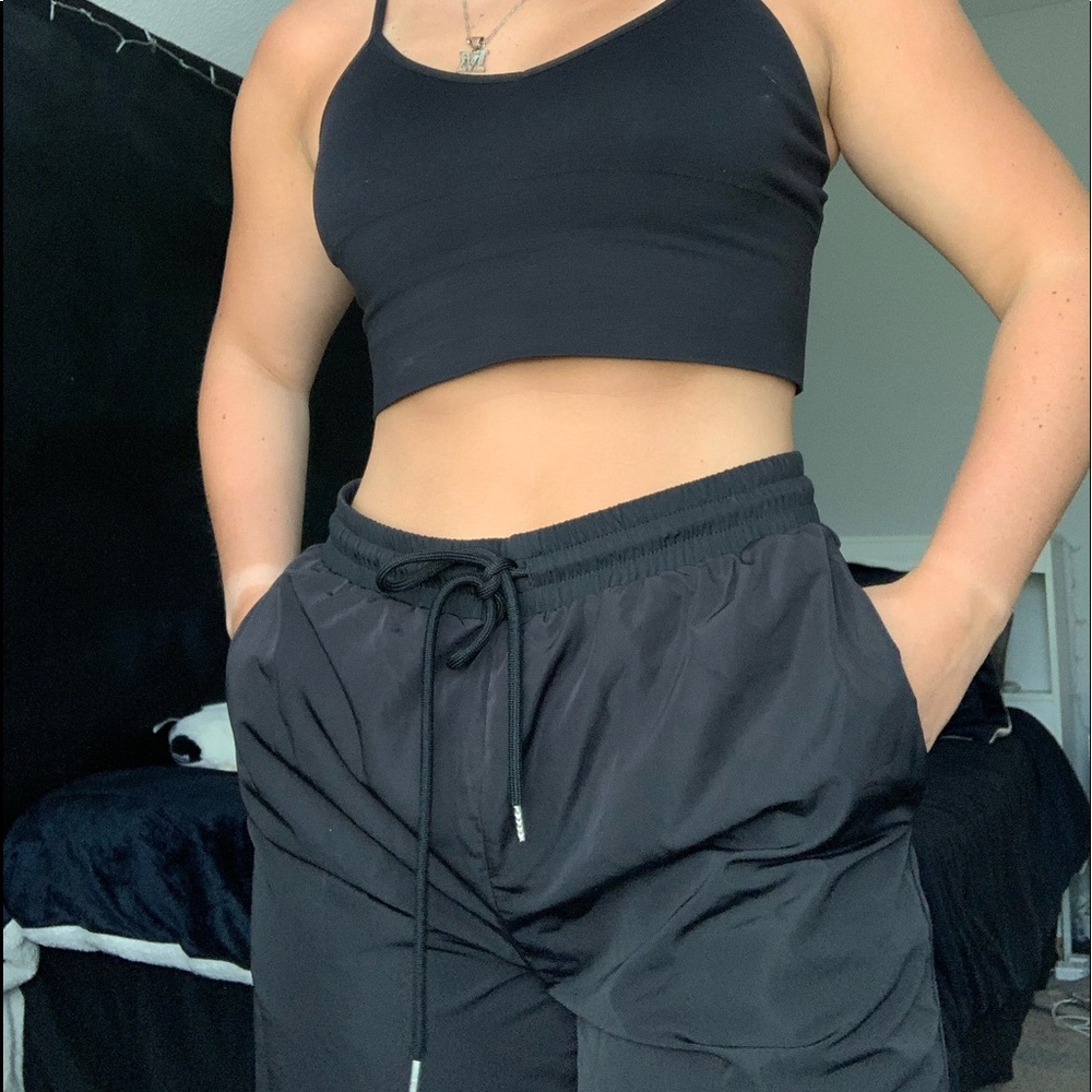 Black polyester joggers